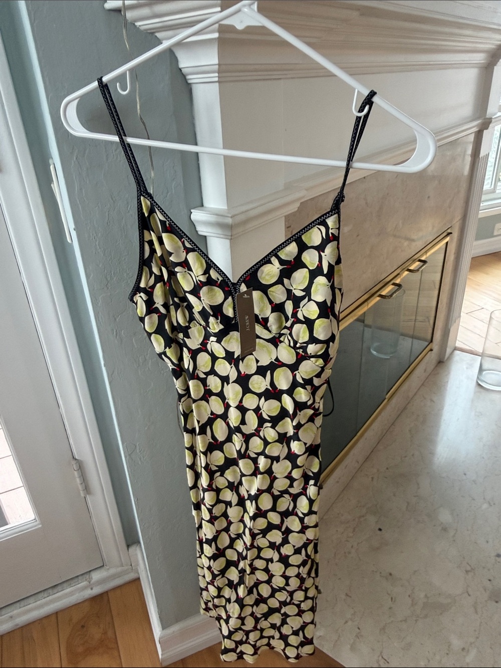 J. Crew Black Lime-Print Slip Midi Dress- NWT